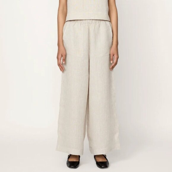Laude the Label 100% Linen Pant Womens Small Beige Everyday Crop Wide Leg Lined
